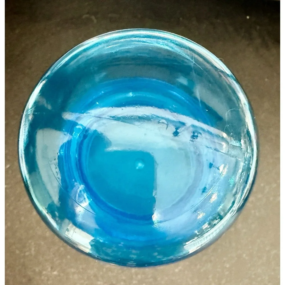 Vintage Blue Apothecary Glass Jar Bubble Lid Canister 8.75
